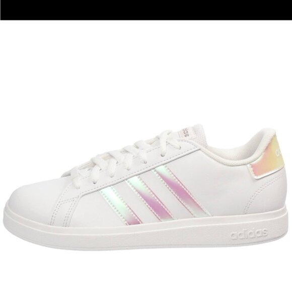 adidas Shoes - Adidas 3 Stripe Grand Court Lifestyle White Leather Iridescent Running Shoes